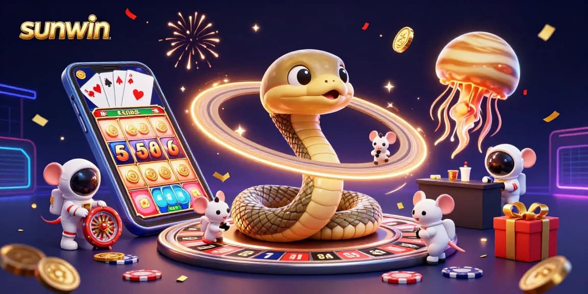 Engaging scene with sunwin characters betting around a cosmic roulette wheel, illustrating thrilling gameplay.