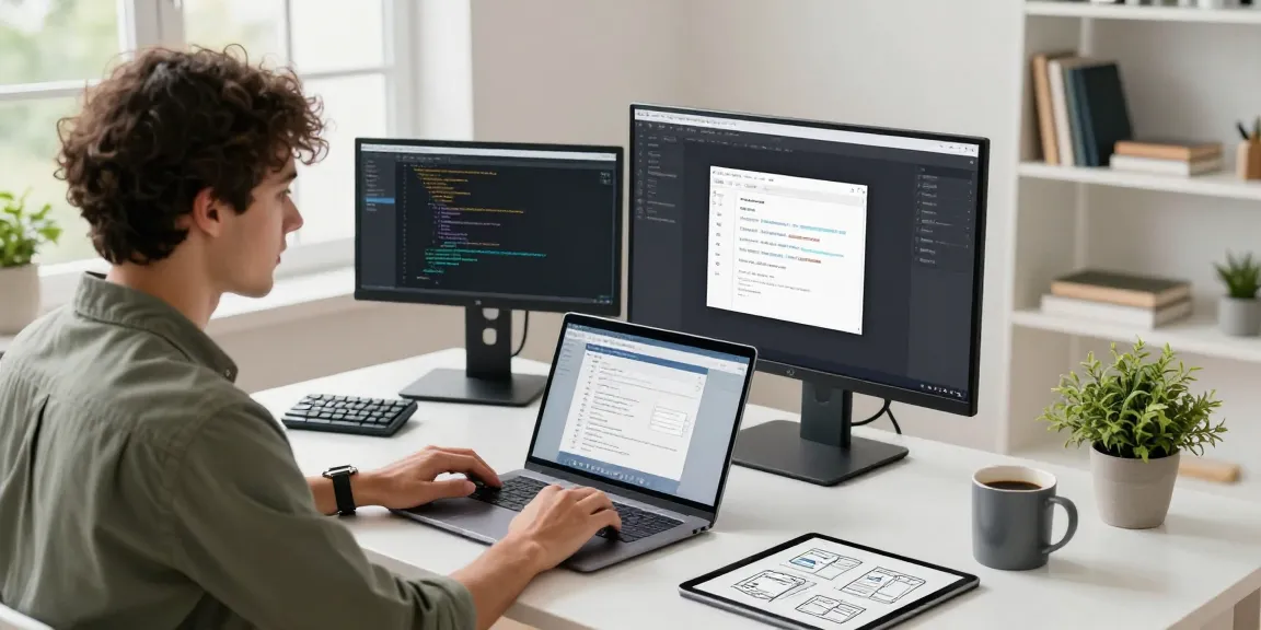 WPS Download in a modern workspace where a developer focuses on software design, showcasing tech gadgets and creativity.