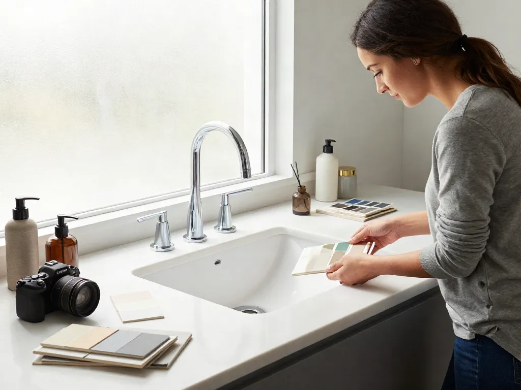Custom bathroom sinks Hamilton displayed in a modern bathroom design setting featuring various materials and fixtures.