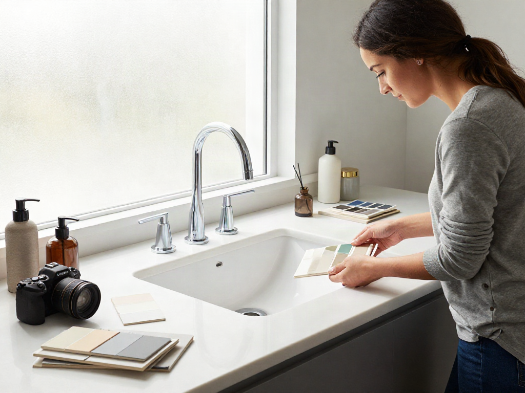 Custom bathroom sinks Hamilton displayed in a modern bathroom design setting featuring various materials and fixtures.